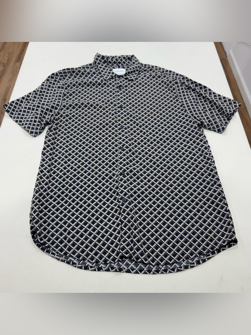 Denim & Flower Black Geometric Short-Sleeve Viscose Button-Down‎ Shirt